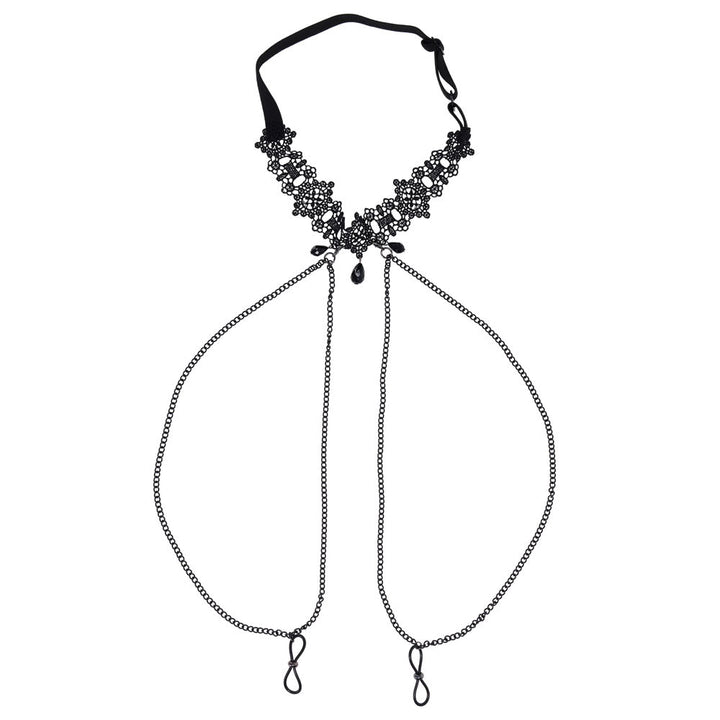 Sex & Mischief Lace Collar with Nipple Ties - Black Neck and Nipple Restraints – Sex toys NZ by Naughtyhut. Discreet delivery nationwide.