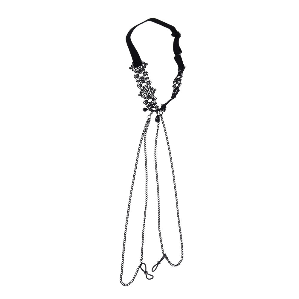 Sex & Mischief Lace Collar with Nipple Ties - Black Neck and Nipple Restraints – Sex toys NZ by Naughtyhut. Discreet delivery nationwide.