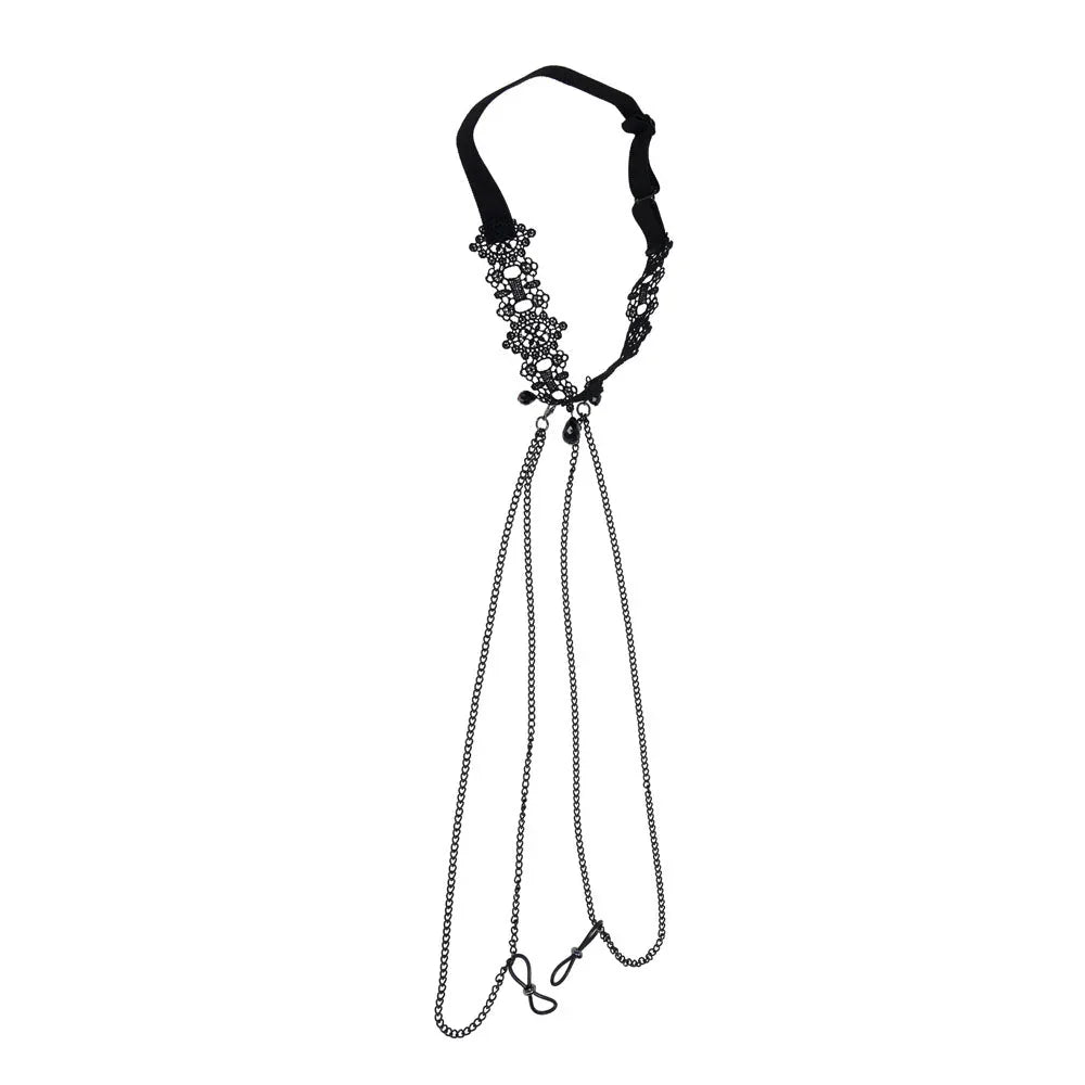 Sex & Mischief Lace Collar with Nipple Ties - Black Neck and Nipple Restraints – Sex toys NZ by Naughtyhut. Discreet delivery nationwide.