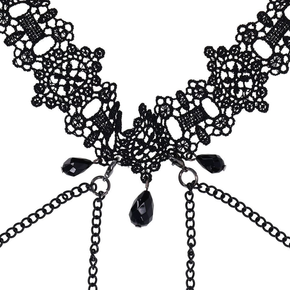 Sex & Mischief Lace Collar with Nipple Ties - Black Neck and Nipple Restraints – Sex toys NZ by Naughtyhut. Discreet delivery nationwide.