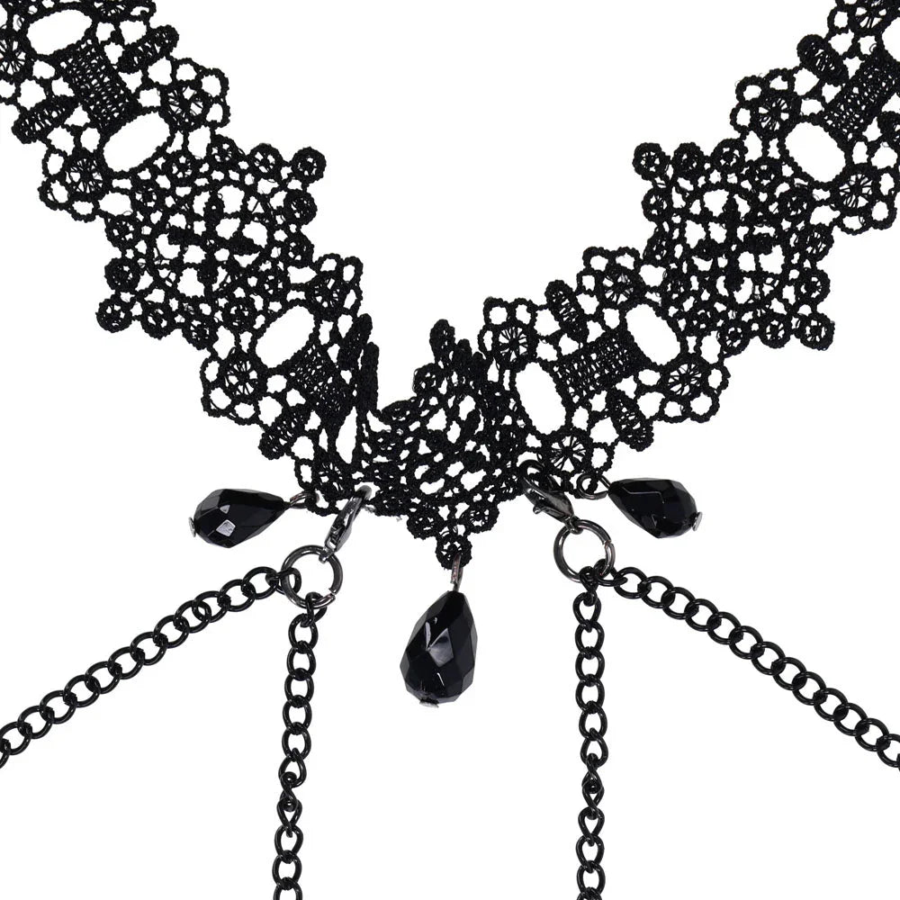 Sex & Mischief Lace Collar with Nipple Ties - Black Neck and Nipple Restraints – Sex toys NZ by Naughtyhut. Discreet delivery nationwide.