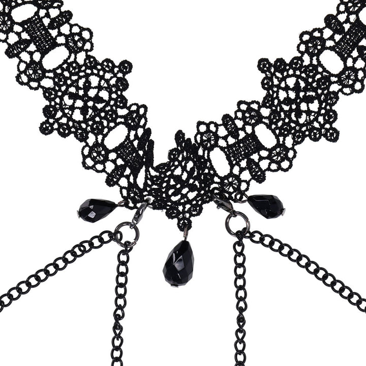 Sex & Mischief Lace Collar with Nipple Ties - Black Neck and Nipple Restraints – Sex toys NZ by Naughtyhut. Discreet delivery nationwide.