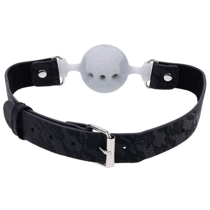 Sex & Mischief Lace Silicone Breathable Ball Gag - Black/Grey Mouth Restraint – Sex toys NZ by Naughtyhut. Discreet delivery nationwide.