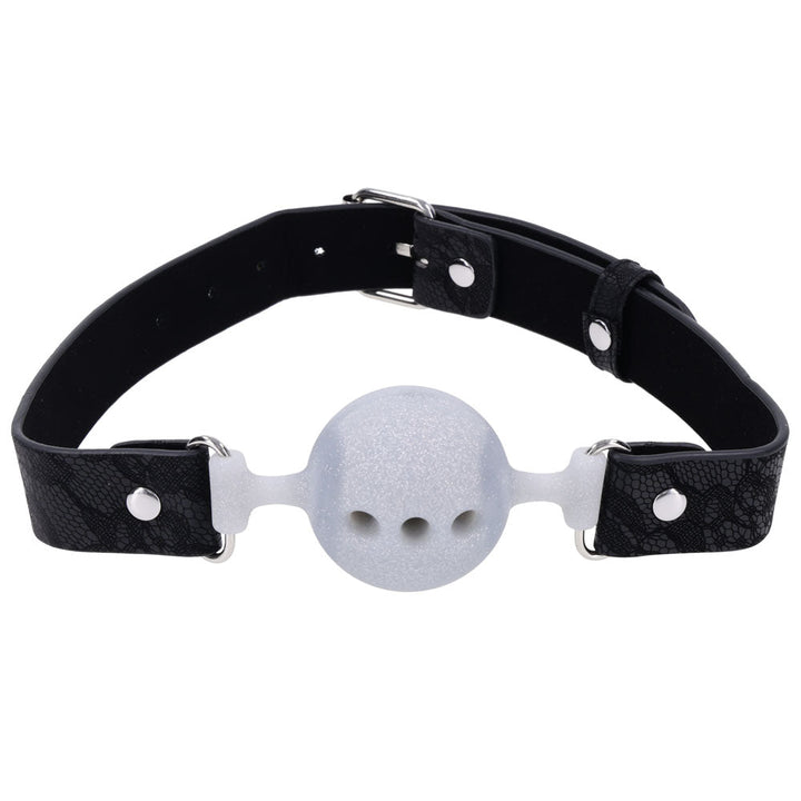 Sex & Mischief Lace Silicone Breathable Ball Gag - Black/Grey Mouth Restraint – Sex toys NZ by Naughtyhut. Discreet delivery nationwide.