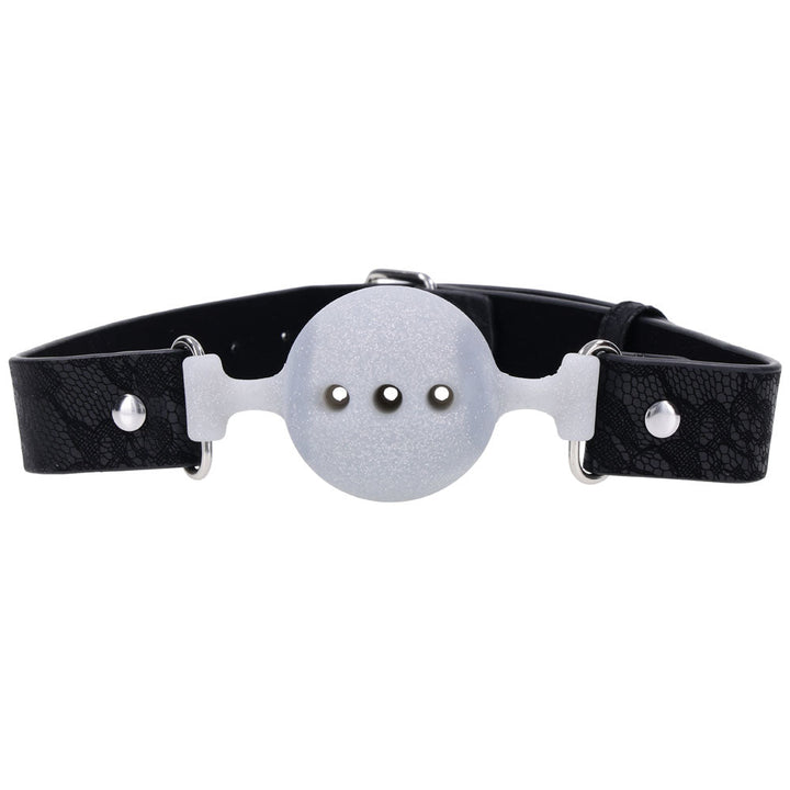 Sex & Mischief Lace Silicone Breathable Ball Gag - Black/Grey Mouth Restraint – Sex toys NZ by Naughtyhut. Discreet delivery nationwide.