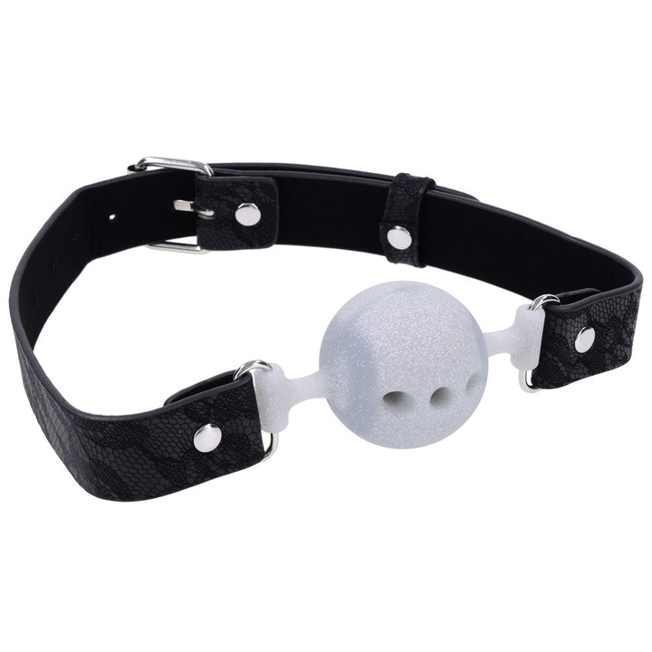 Sex & Mischief Lace Silicone Breathable Ball Gag - Black/Grey Mouth Restraint – Sex toys NZ by Naughtyhut. Discreet delivery nationwide.