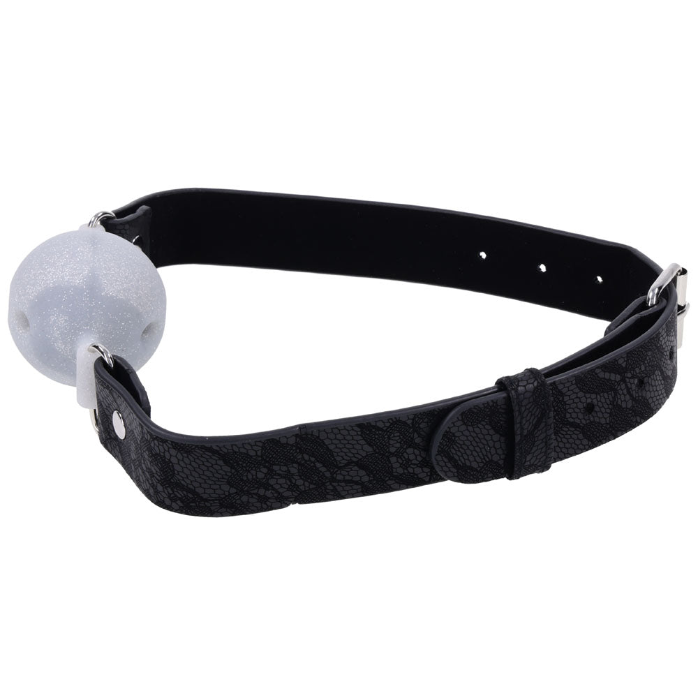 Sex & Mischief Lace Silicone Breathable Ball Gag - Black/Grey Mouth Restraint – Sex toys NZ by Naughtyhut. Discreet delivery nationwide.