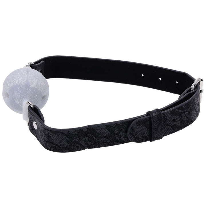 Sex & Mischief Lace Silicone Breathable Ball Gag - Black/Grey Mouth Restraint – Sex toys NZ by Naughtyhut. Discreet delivery nationwide.