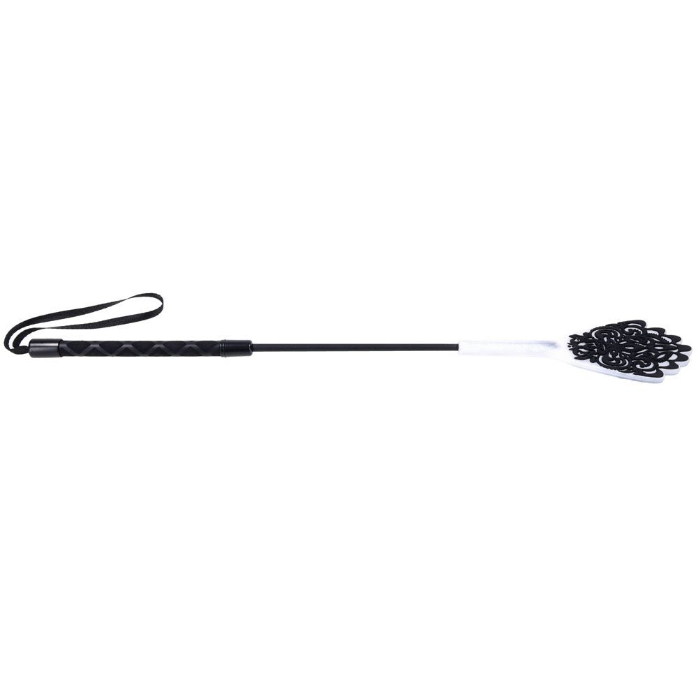 Sex & Mischief Lace Silicone Crop - Black/White 50 cm Crop Whip – Sex toys NZ by Naughtyhut. Discreet delivery nationwide.