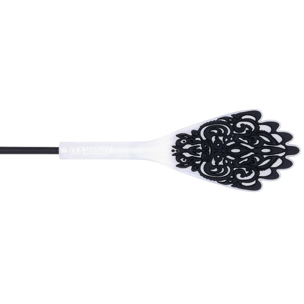 Sex & Mischief Lace Silicone Crop - Black/White 50 cm Crop Whip – Sex toys NZ by Naughtyhut. Discreet delivery nationwide.