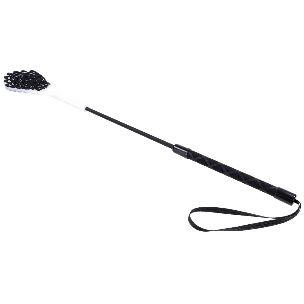 Sex & Mischief Lace Silicone Crop - Black/White 50 cm Crop Whip – Sex toys NZ by Naughtyhut. Discreet delivery nationwide.