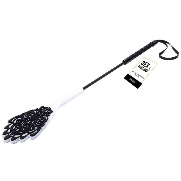 Sex & Mischief Lace Silicone Crop - Black/White 50 cm Crop Whip – Sex toys NZ by Naughtyhut. Discreet delivery nationwide.
