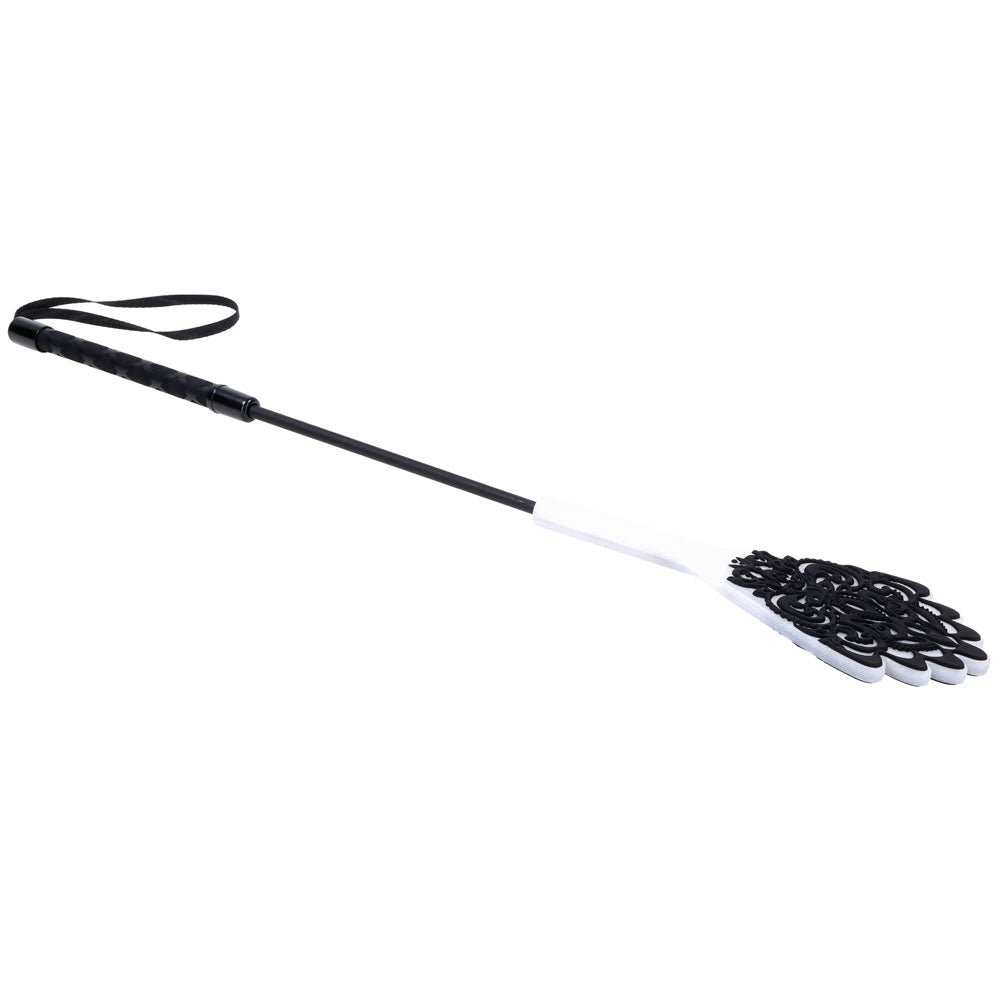 Sex & Mischief Lace Silicone Crop - Black/White 50 cm Crop Whip – Sex toys NZ by Naughtyhut. Discreet delivery nationwide.