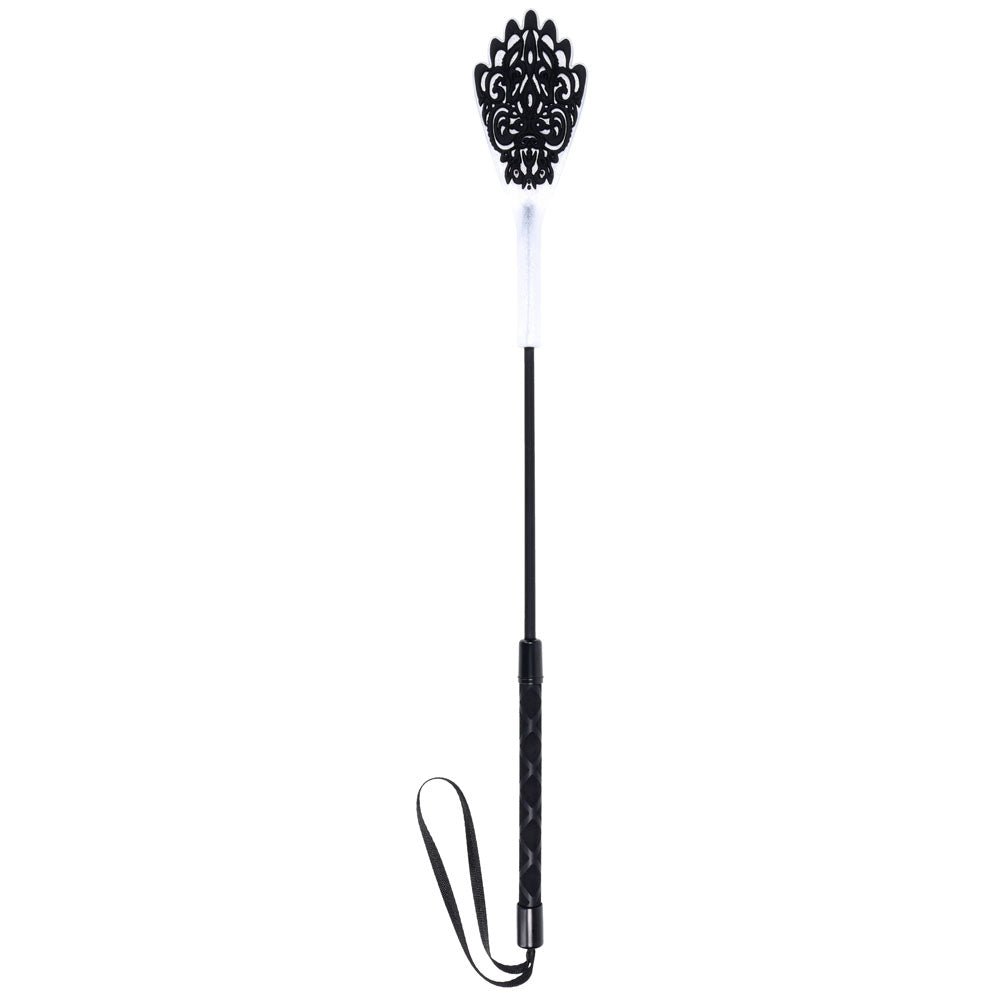 Sex & Mischief Lace Silicone Crop - Black/White 50 cm Crop Whip – Sex toys NZ by Naughtyhut. Discreet delivery nationwide.
