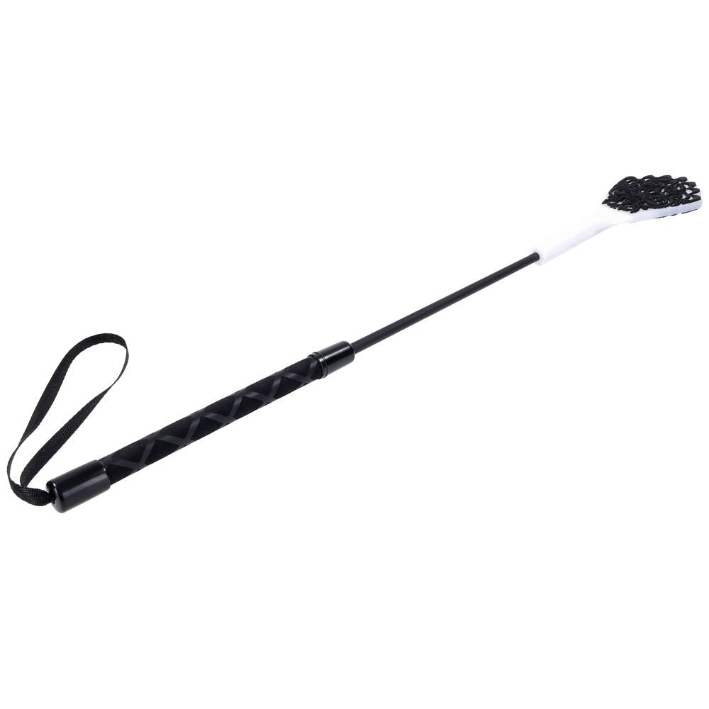 Sex & Mischief Lace Silicone Crop - Black/White 50 cm Crop Whip – Sex toys NZ by Naughtyhut. Discreet delivery nationwide.