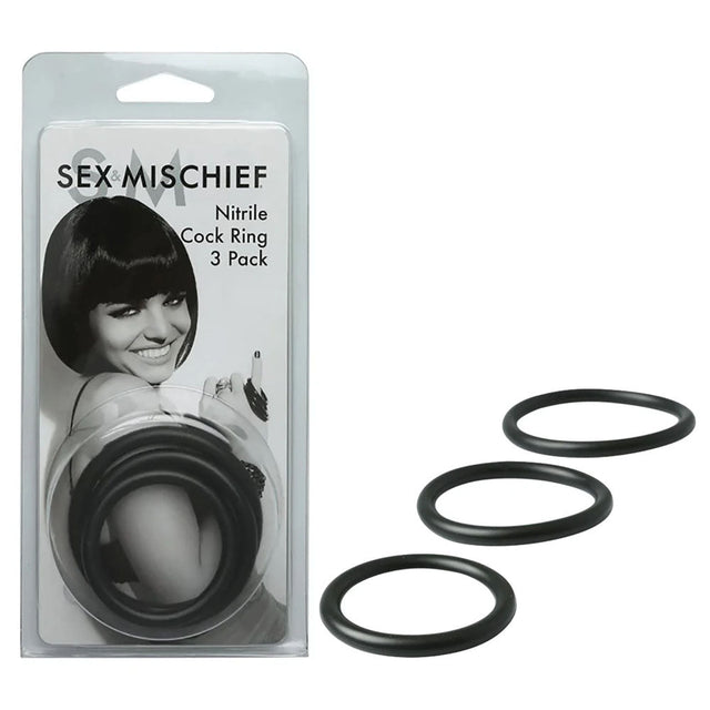Buy Sex & Mischief Nitrile Cock Ring 3 Pack - Black Cock Rings - Set of 3 Sizes – Naughtyhut NZ sex toys online. Discreet delivery & top brands.