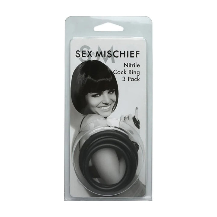 Sex & Mischief Nitrile Cock Ring 3 Pack - Black Cock Rings - Set of 3 Sizes – Sex toys NZ by Naughtyhut. Discreet delivery nationwide.