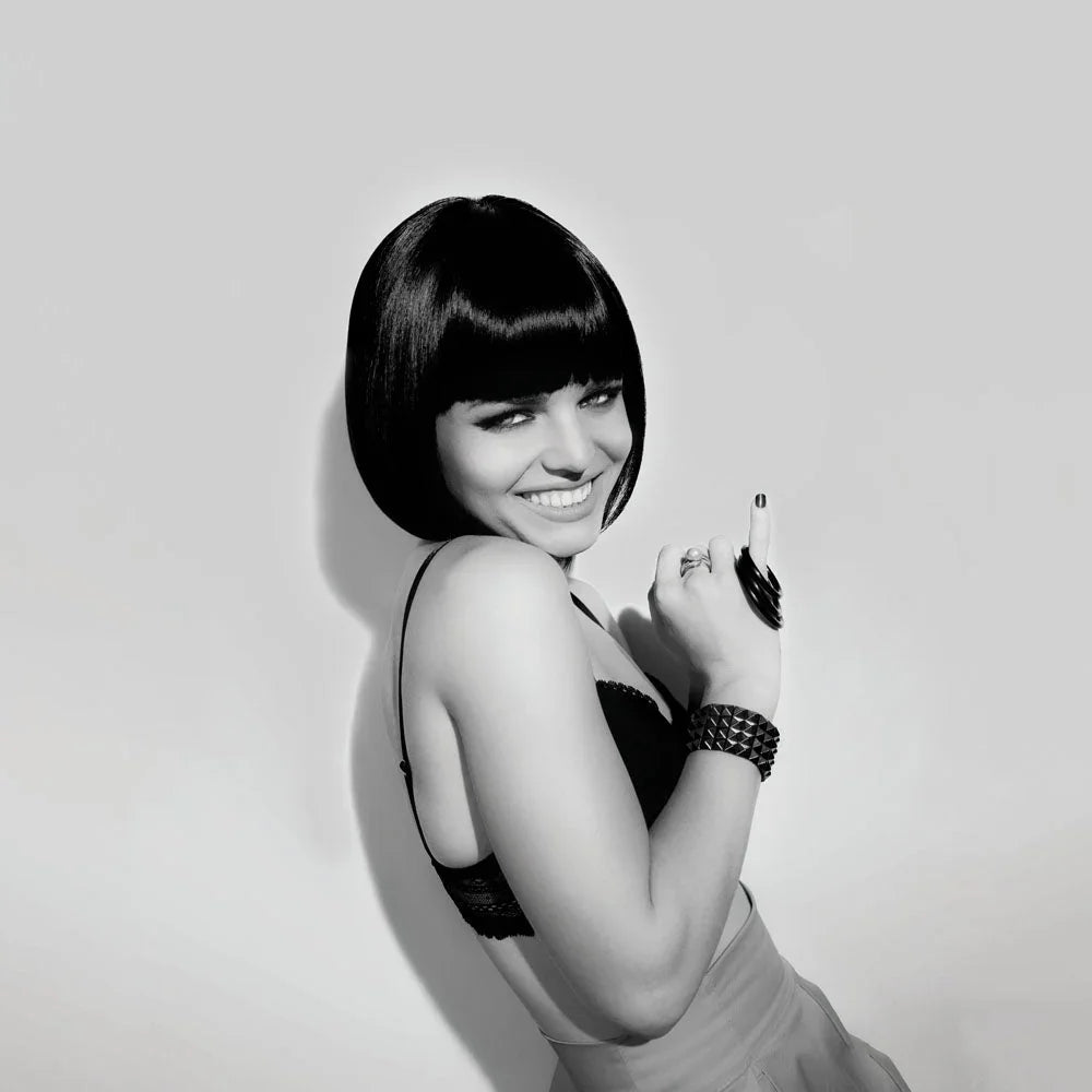 Model in black lingerie, black and white lifestyle shot for the S&M cock rings