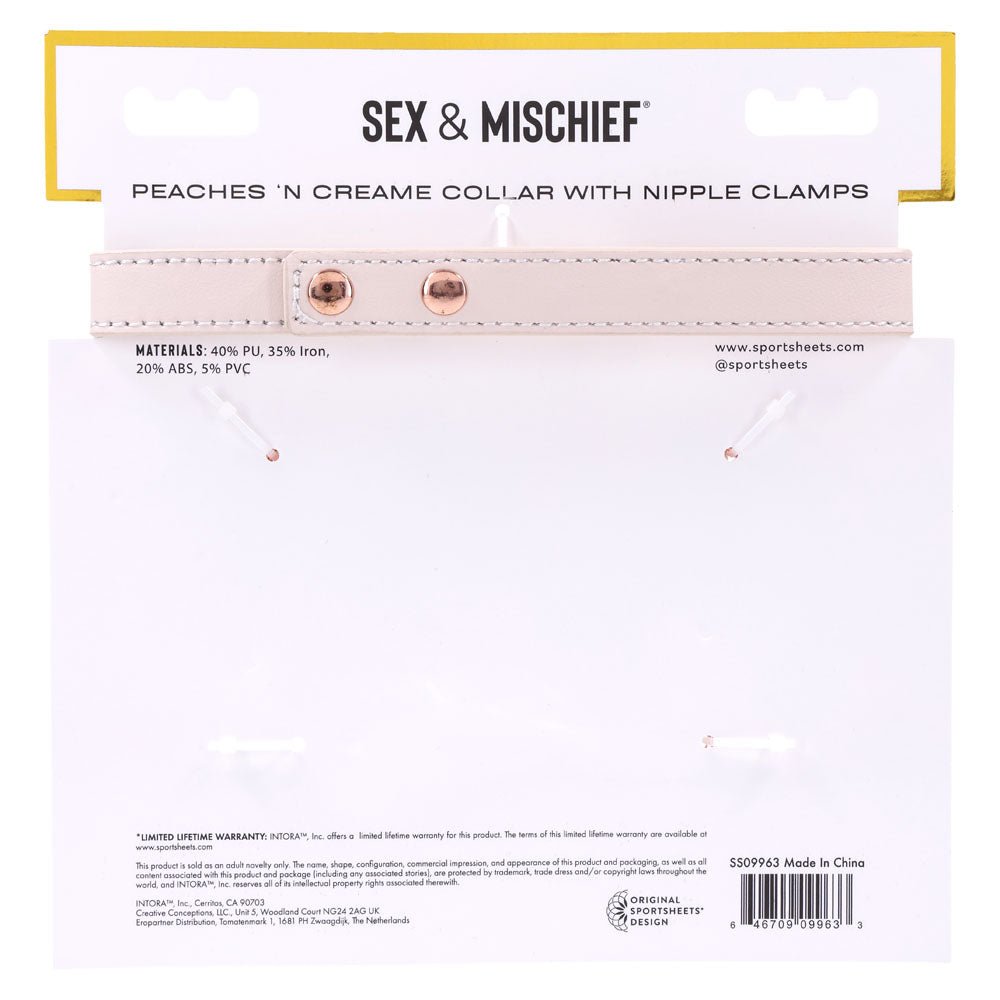Buy Sex & Mischief Peaches n CreaMe Collar with Nipple Clamps - Peach Nipple Restraints – Naughtyhut NZ sex toys online. Discreet delivery & top brands.