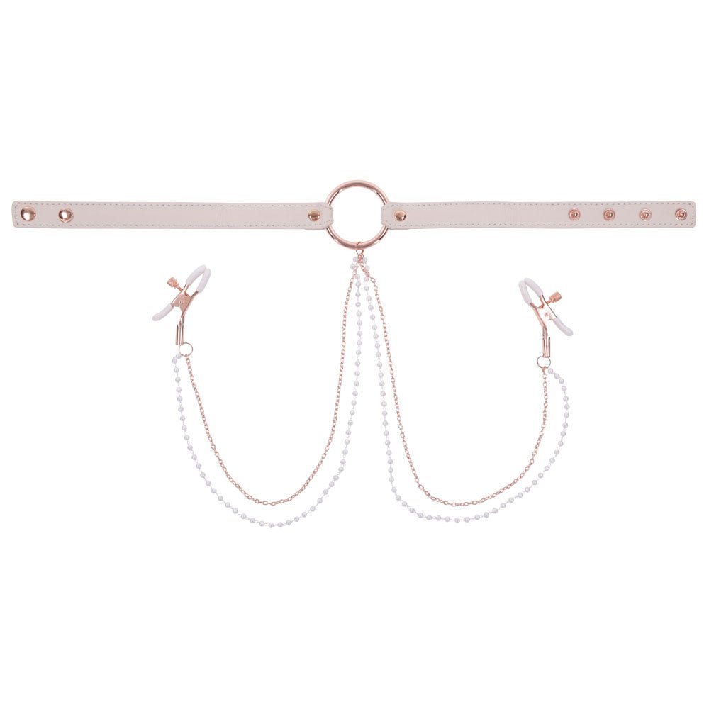 Sex & Mischief Peaches n CreaMe Collar with Nipple Clamps - Peach Nipple Restraints – Sex toys NZ by Naughtyhut. Discreet delivery nationwide.