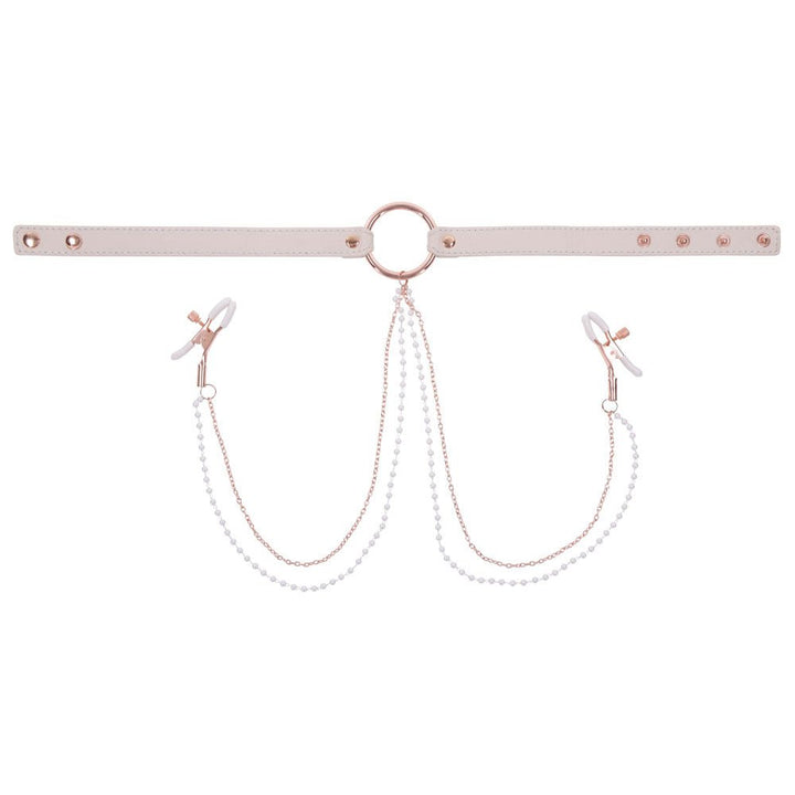 Sex & Mischief Peaches n CreaMe Collar with Nipple Clamps - Peach Nipple Restraints – Sex toys NZ by Naughtyhut. Discreet delivery nationwide.