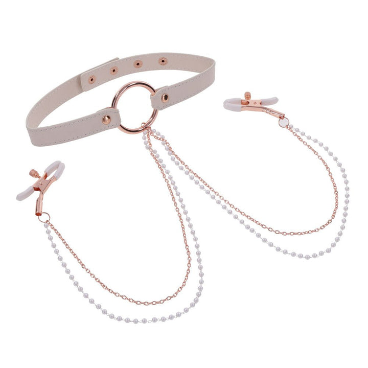 Sex & Mischief Peaches n CreaMe Collar with Nipple Clamps - Peach Nipple Restraints – Sex toys NZ by Naughtyhut. Discreet delivery nationwide.