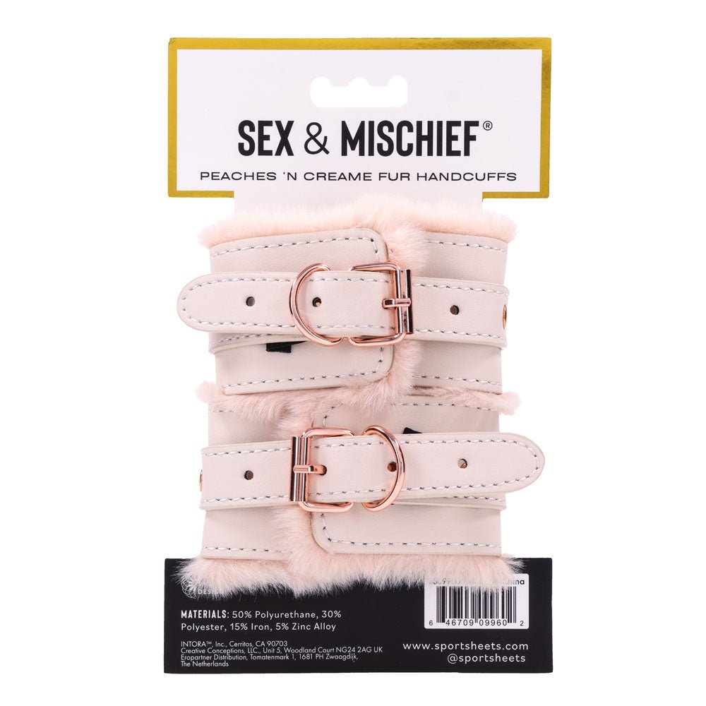 Buy Sex & Mischief Peaches n CreaMe Fur Handcuffs - Peach Restraints – Naughtyhut NZ sex toys online. Discreet delivery & top brands.