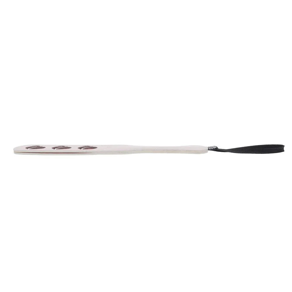 Impression paddle seen from a shallow angle, showing its slim profile