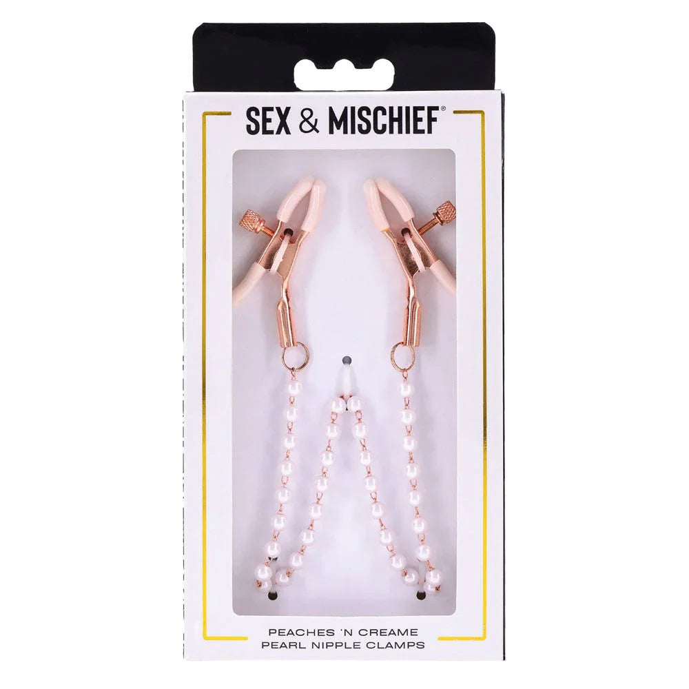 Peaches 'n Creame Pearl Nipple Clamps retail box, front of pack