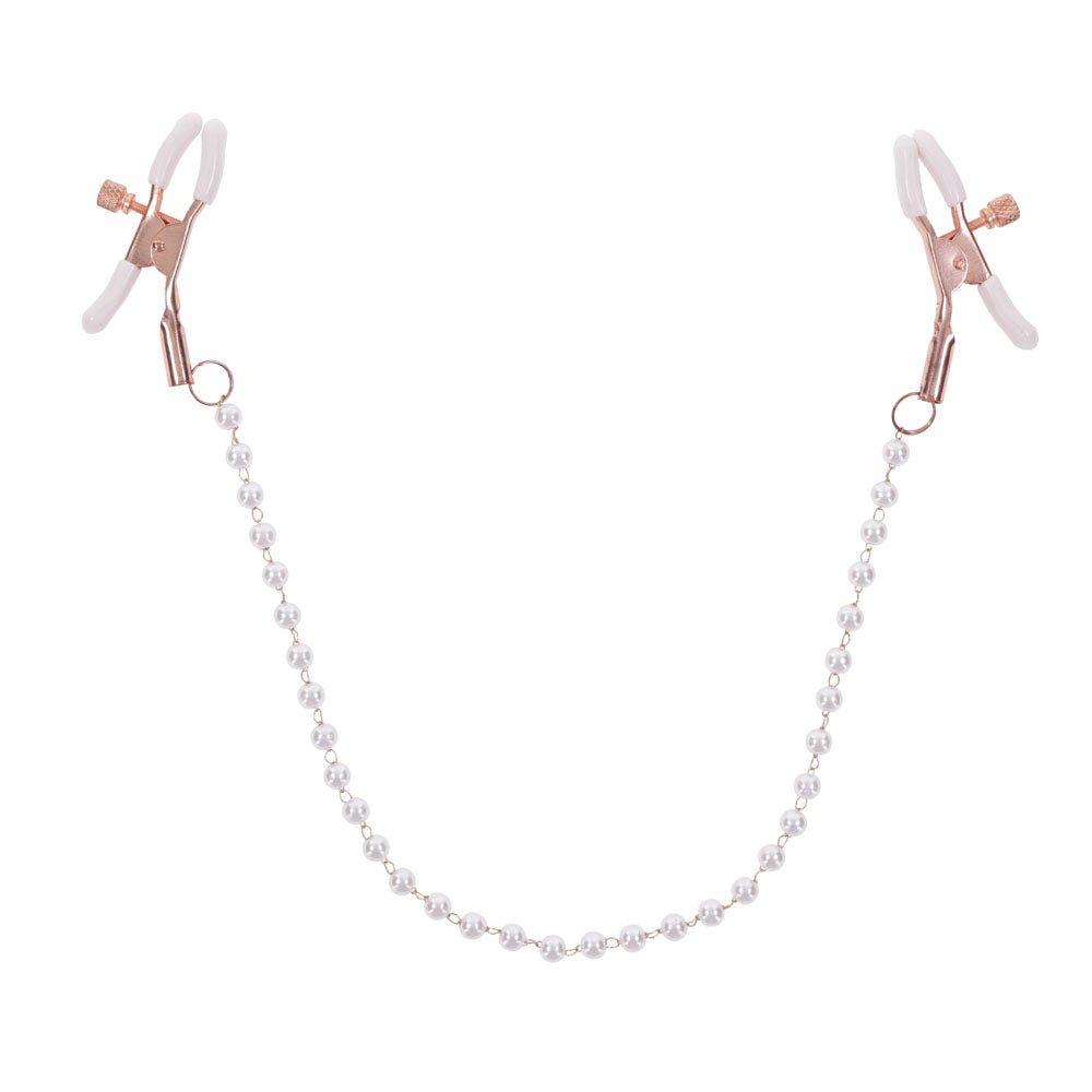Buy Sex & Mischief Peaches n CreaMe Pearl Nipple Clamps - Peach Nipple Restraints – Naughtyhut NZ sex toys online. Discreet delivery & top brands.