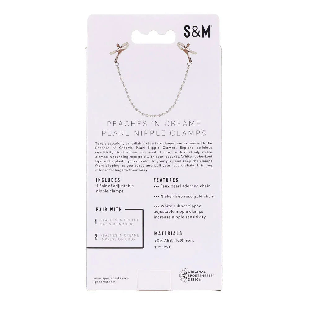 Back of the Pearl Nipple Clamps box listing features and materials