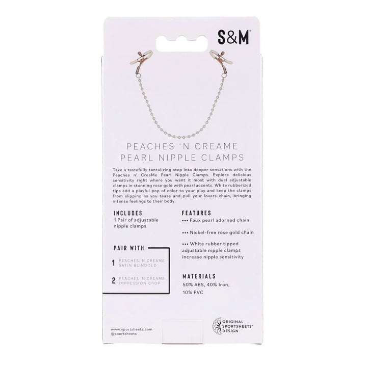 Back of the Pearl Nipple Clamps box listing features and materials