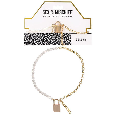 Buy Sex & Mischief Pearl Day Collar - Pearl/Gold Necklace – Naughtyhut NZ sex toys online. Discreet delivery & top brands.