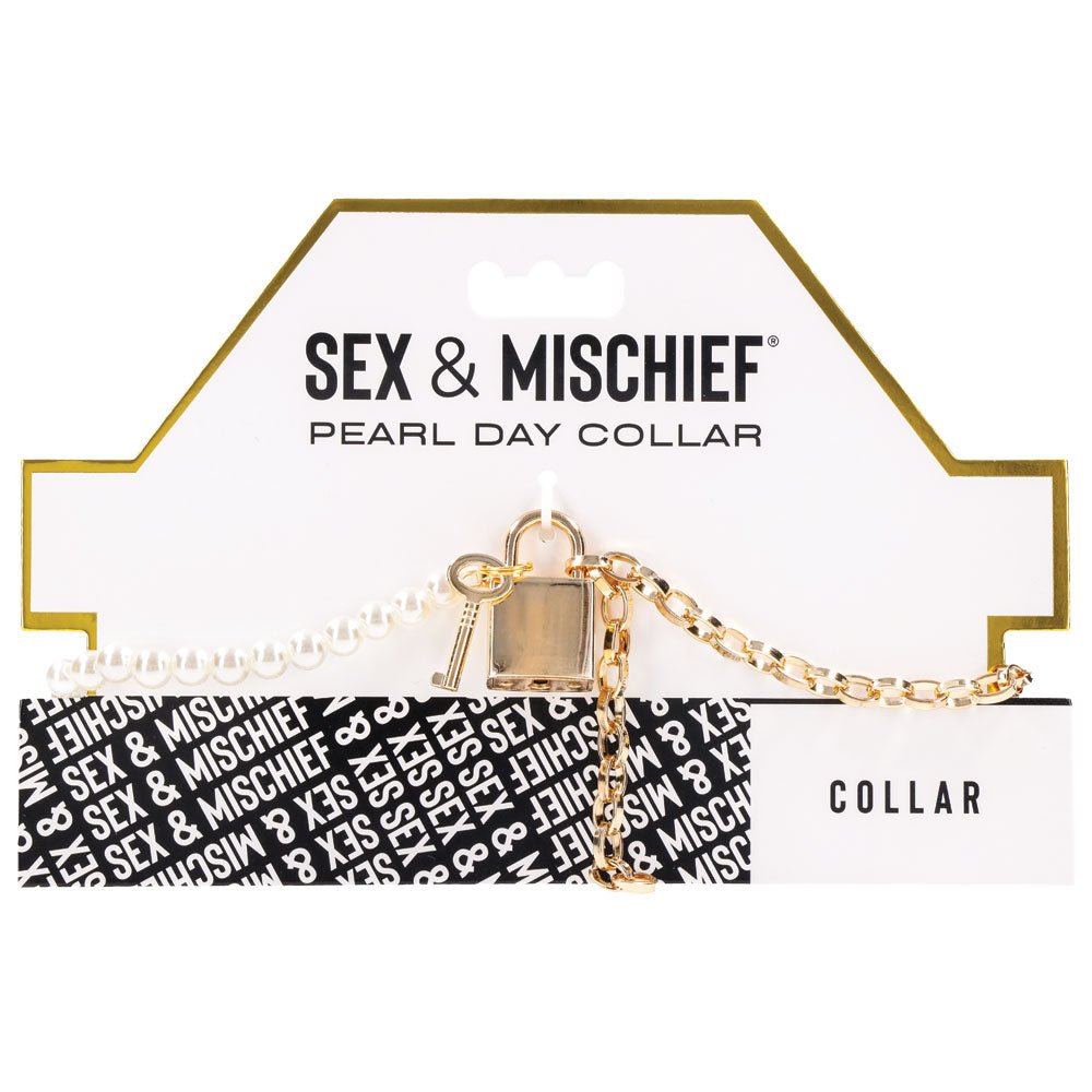 Buy Sex & Mischief Pearl Day Collar - Pearl/Gold Necklace – Naughtyhut NZ sex toys online. Discreet delivery & top brands.