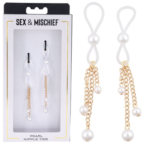 Buy Sex & Mischief Pearl Nipple Ties - Gold/Pearl Nipple Restraints - Set of 2 – Naughtyhut NZ sex toys online. Discreet delivery & top brands.