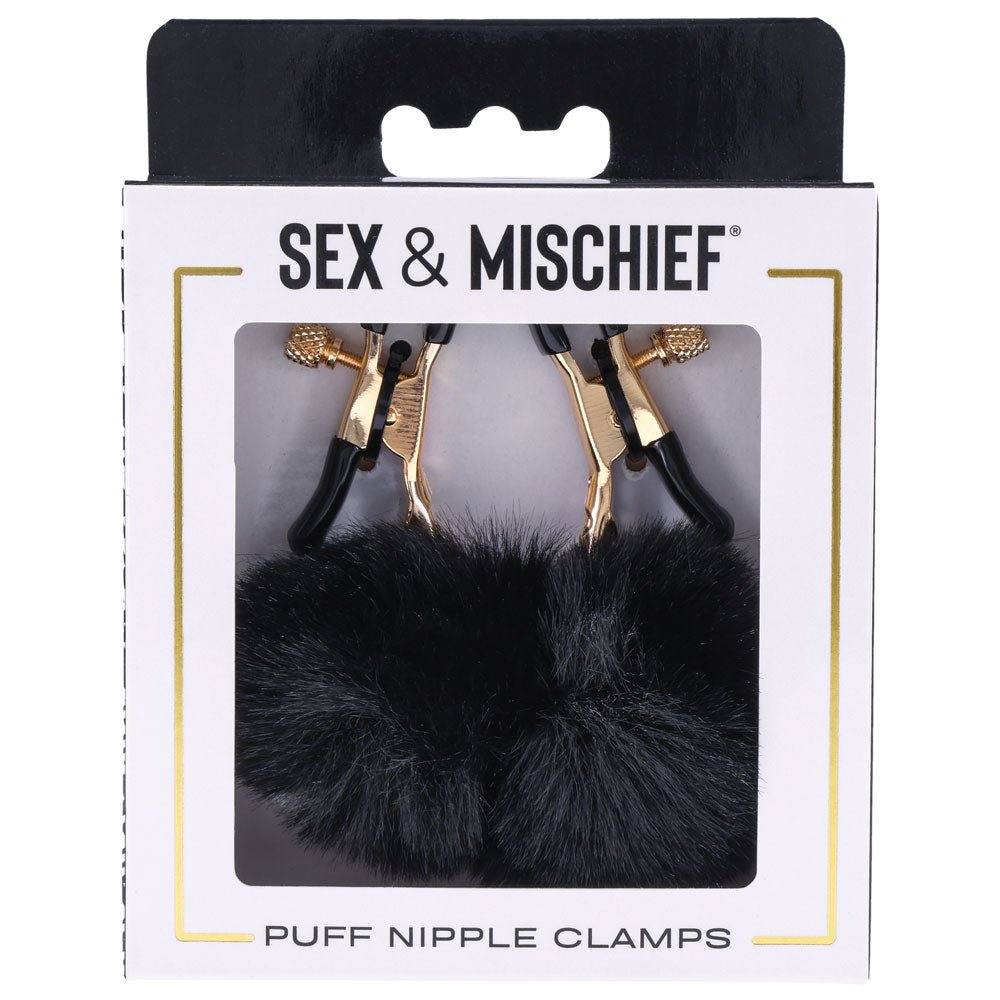 Sex & Mischief Puff Nipple Clamps - Black/Gold Nipple Clamps - Set of 2 – Sex toys NZ by Naughtyhut. Discreet delivery nationwide.