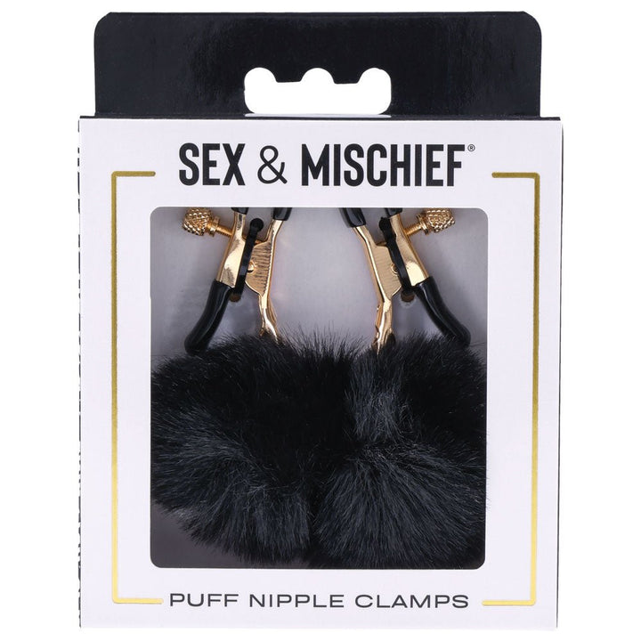 Sex & Mischief Puff Nipple Clamps - Black/Gold Nipple Clamps - Set of 2 – Sex toys NZ by Naughtyhut. Discreet delivery nationwide.