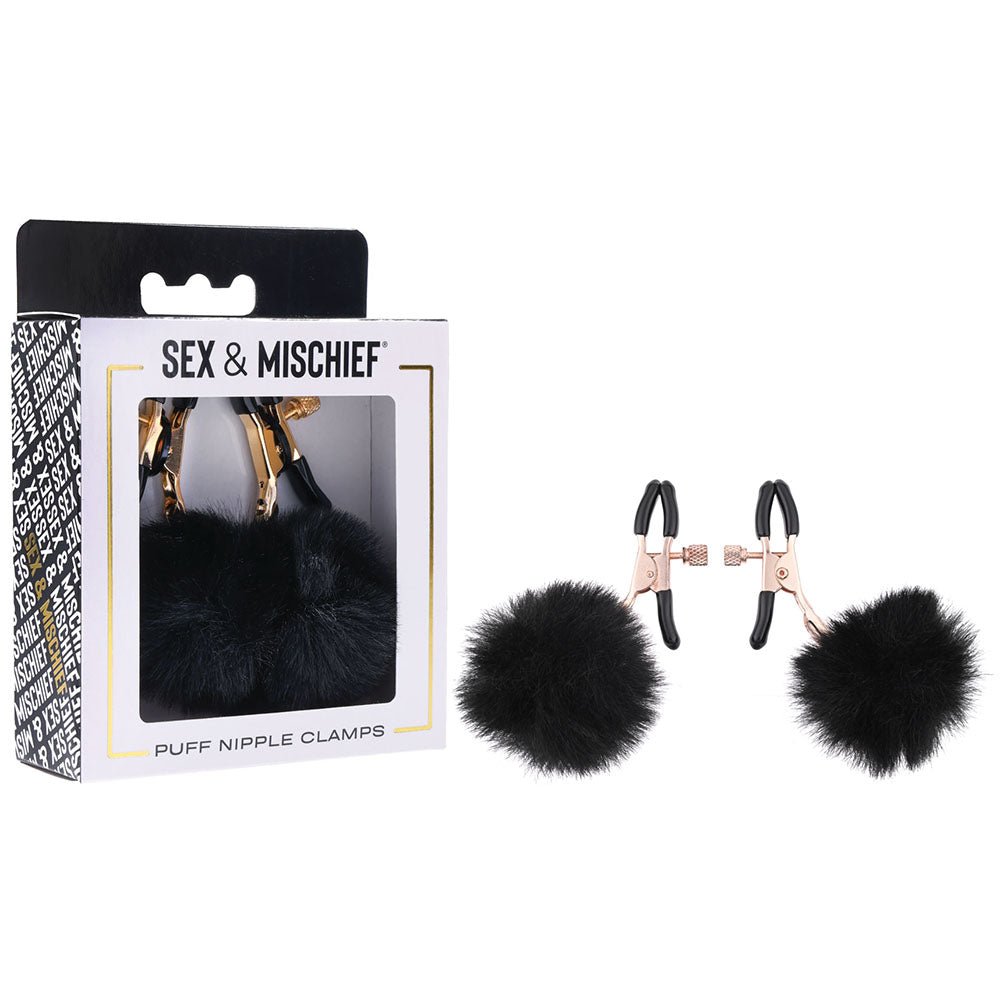 Sex & Mischief Puff Nipple Clamps - Black/Gold Nipple Clamps - Set of 2 – Sex toys NZ by Naughtyhut. Discreet delivery nationwide.