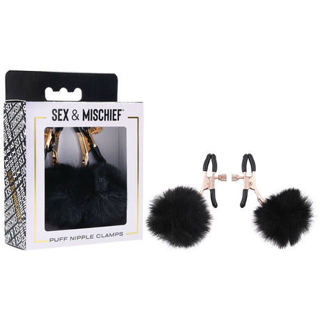 Buy Sex & Mischief Puff Nipple Clamps - Black/Gold Nipple Clamps - Set of 2 – Naughtyhut NZ sex toys online. Discreet delivery & top brands.