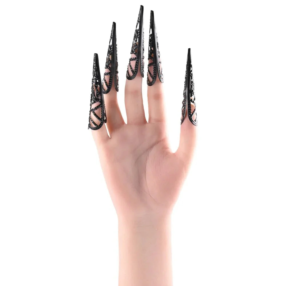 Hand wearing all five Sensory Fingertips, palm facing the camera
