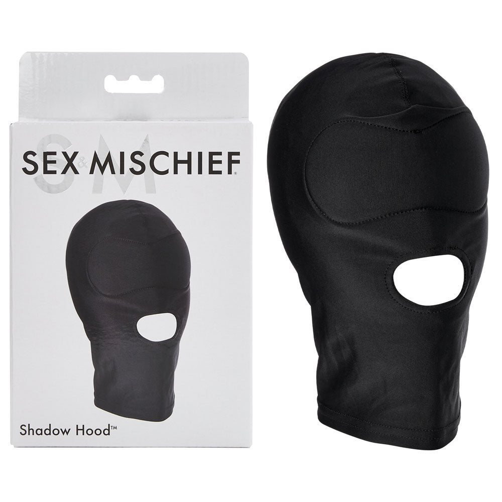 Sex & Mischief Shadow Hood - Black Hood with Mouth Opening – Sex toys NZ by Naughtyhut. Discreet delivery nationwide.