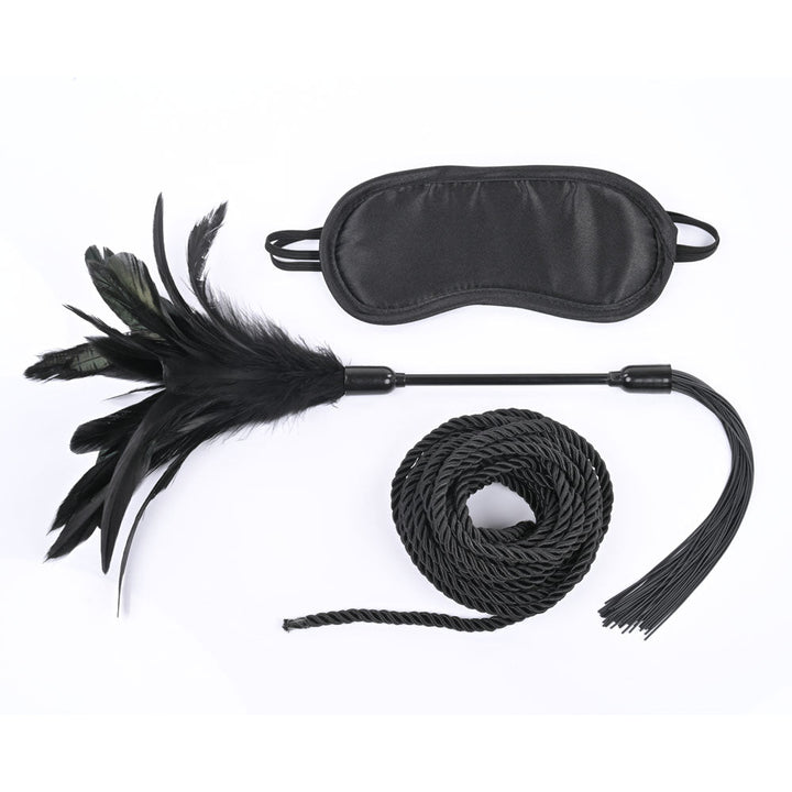 Sex & Mischief Shadow Tie and Tickle Kit - Black Beginners Bondage Kit – Sex toys NZ by Naughtyhut. Discreet delivery nationwide.