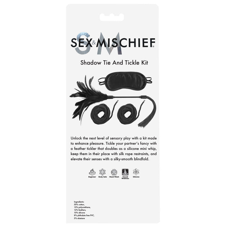 Sex & Mischief Shadow Tie and Tickle Kit - Black Beginners Bondage Kit – Sex toys NZ by Naughtyhut. Discreet delivery nationwide.
