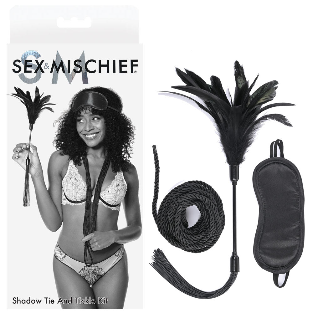 Sex & Mischief Shadow Tie and Tickle Kit - Black Beginners Bondage Kit – Sex toys NZ by Naughtyhut. Discreet delivery nationwide.