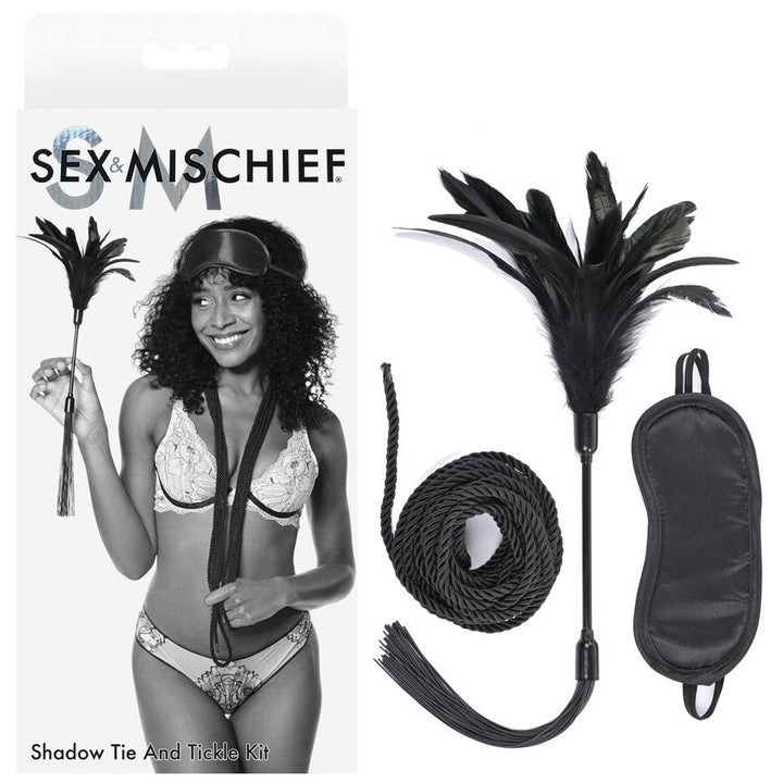 Sex & Mischief Shadow Tie and Tickle Kit - Black Beginners Bondage Kit – Sex toys NZ by Naughtyhut. Discreet delivery nationwide.