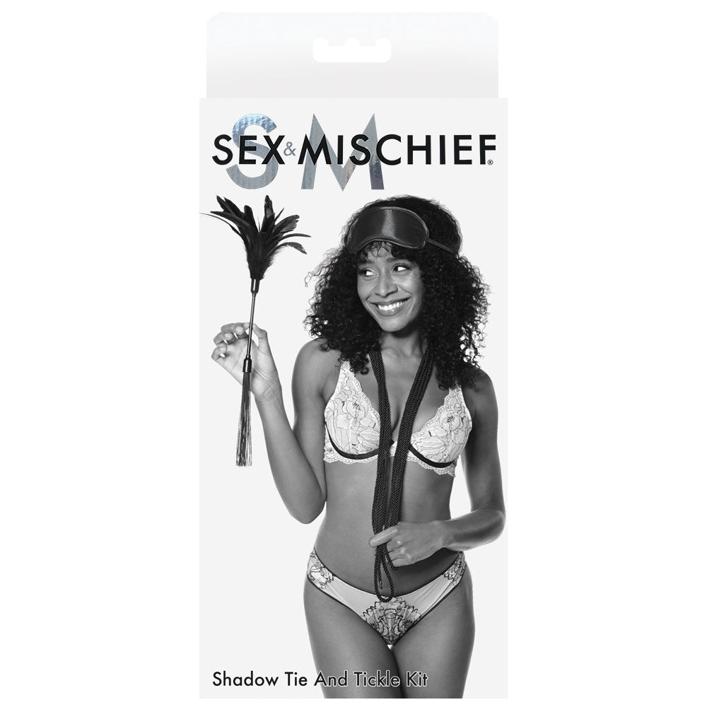 Sex & Mischief Shadow Tie and Tickle Kit - Black Beginners Bondage Kit – Sex toys NZ by Naughtyhut. Discreet delivery nationwide.