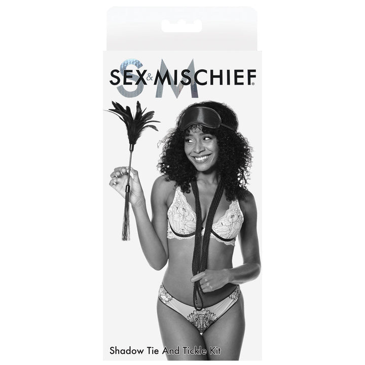 Sex & Mischief Shadow Tie and Tickle Kit - Black Beginners Bondage Kit – Sex toys NZ by Naughtyhut. Discreet delivery nationwide.