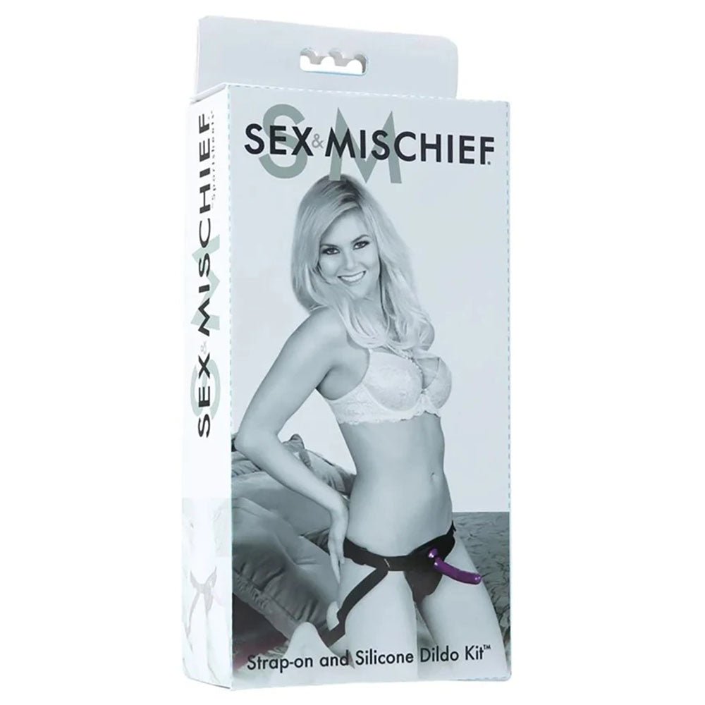 Sex & Mischief Strap - On & Silicone Dildo Kit - Black/Purple Adjustable Strap - On – Sex toys NZ by Naughtyhut. Discreet delivery nationwide.