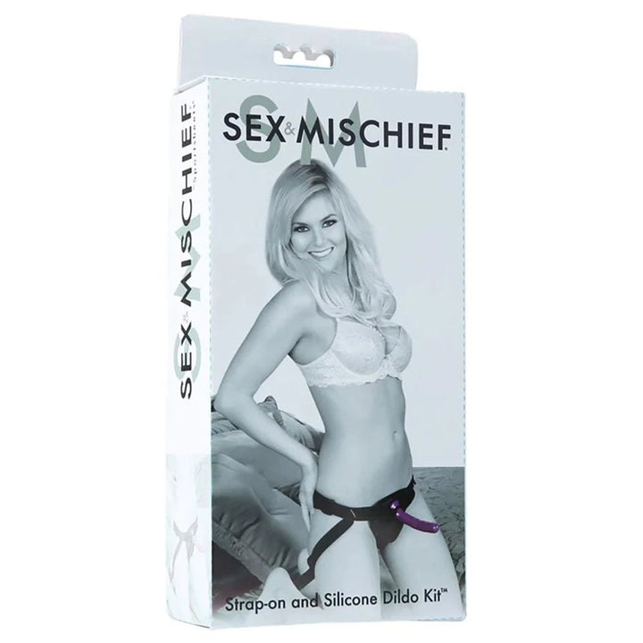Sex & Mischief Strap - On & Silicone Dildo Kit - Black/Purple Adjustable Strap - On – Sex toys NZ by Naughtyhut. Discreet delivery nationwide.