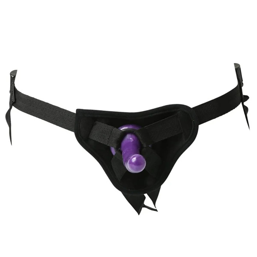 Sex & Mischief Strap - On & Silicone Dildo Kit - Black/Purple Adjustable Strap - On – Sex toys NZ by Naughtyhut. Discreet delivery nationwide.